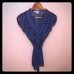 Blue Polka Dot Short Sleeve Blouse